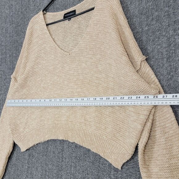 Cotton Candy LA Sweater Womens M/L Tan Long Sleeve Oversized Cropped V Neck - Picture 5 of 11
